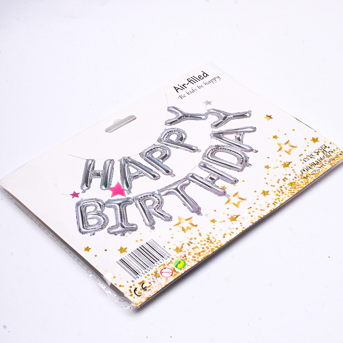 Набір повітряних куль 13 шт фольгованих h=38 см Happy birthday срібні 