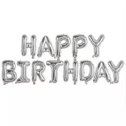 Набір повітряних куль 13 шт фольгованих h=38 см Happy birthday срібні