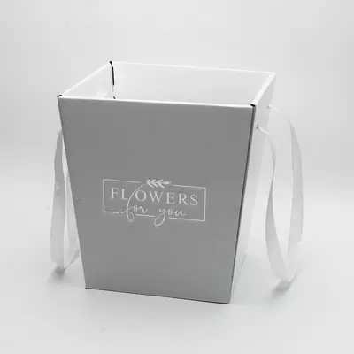 Коробка для цветов c лентой Трапеция Flowers for you 18,5 х 20 см(h) гофрокартон самосборная белая