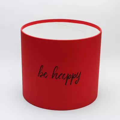 Круглая коробка для цветов картонная be happy d=20 cм, h=18 см плотная красная