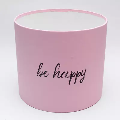 Круглая коробка для цветов картонная be happy d=20 cм, h=18 см плотная розовая