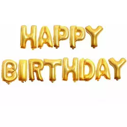 Набір повітряних куль 13 шт фольгованих h=38 см Happy birthday золоті