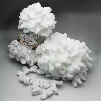 Пряжа Alize Puffy (Ализе Пуффи) №55 белая 100 гр., 9,2 м