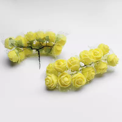 Розы из латекса мелкие с фатином d=2 см желтые
