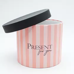 Шляпная коробка с крышкой картонная Present for you d=16 cм, h=14 см плотная макси розово-черная