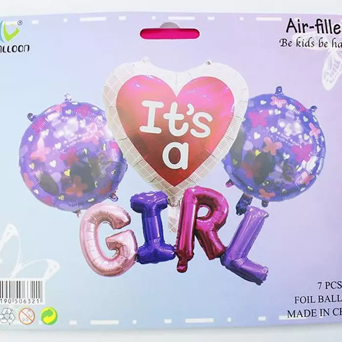 Набір повітряних кульок 7 шт. фольгованих It's a girl 