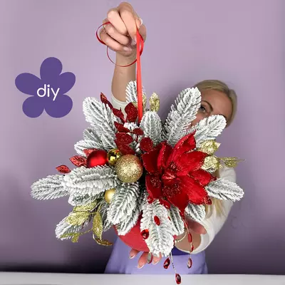 DIY MK Новорічна куля Червона з гілочками