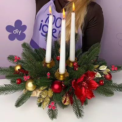 DIY MK Підсвічник новорічний червоний на 3 свічки 